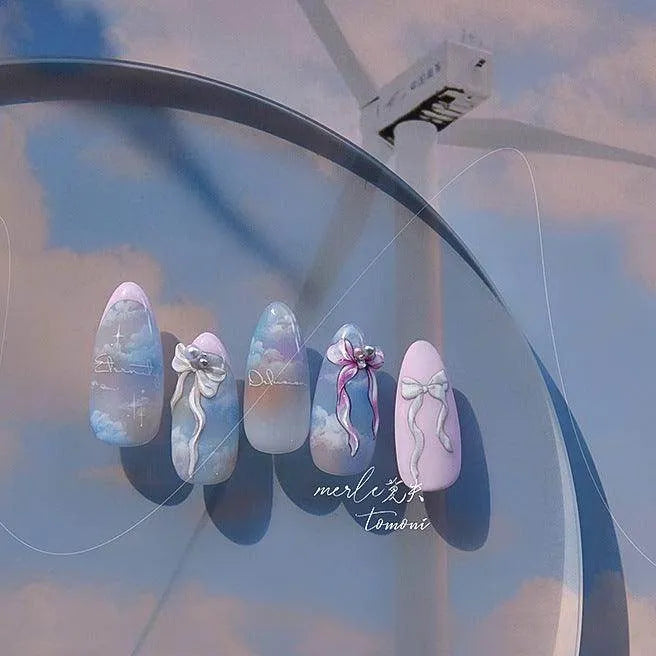 Laser Bowknot Nail Art Stickers Adhesive Shell Light Ribbon Bow Embossed Sticker Decals 