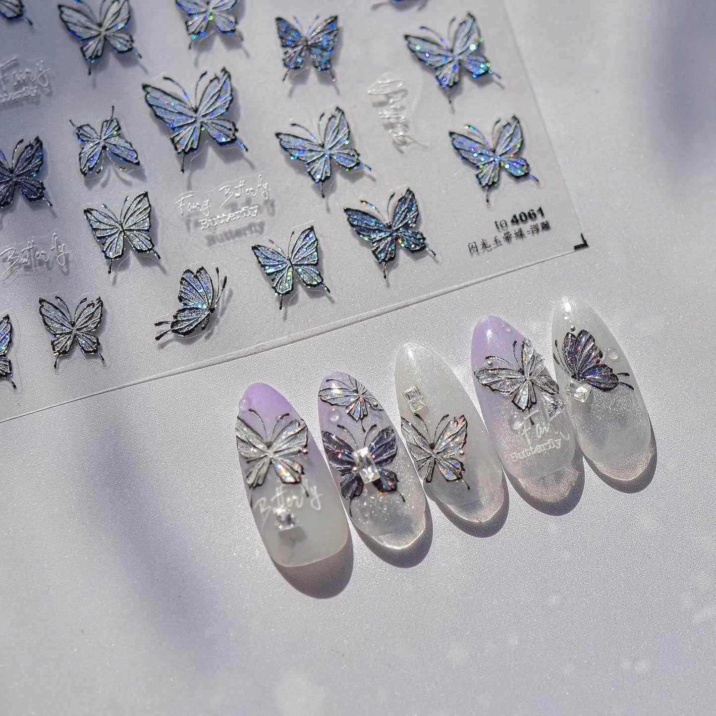 Laser Butterfly Nail Art Stickers Adhesive Embossed Sticker Decals
