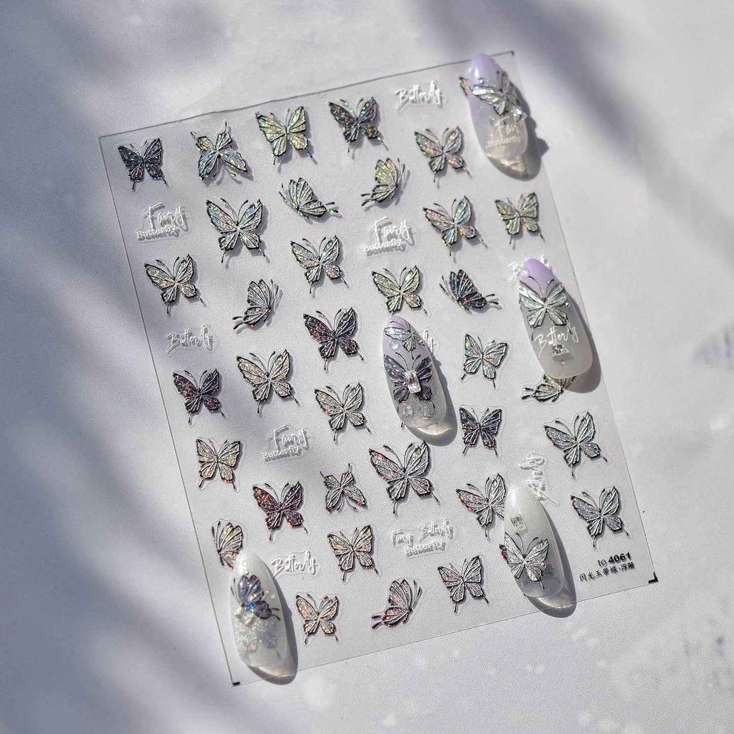 Laser Butterfly Nail Art Stickers Adhesive Embossed Sticker Decals