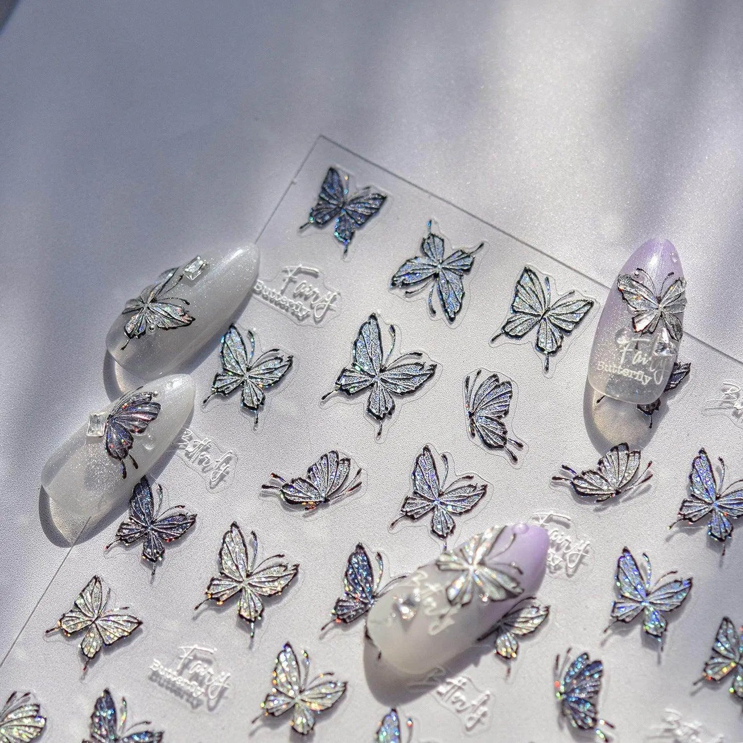 Laser Butterfly Nail Art Stickers Adhesive Embossed Sticker Decals