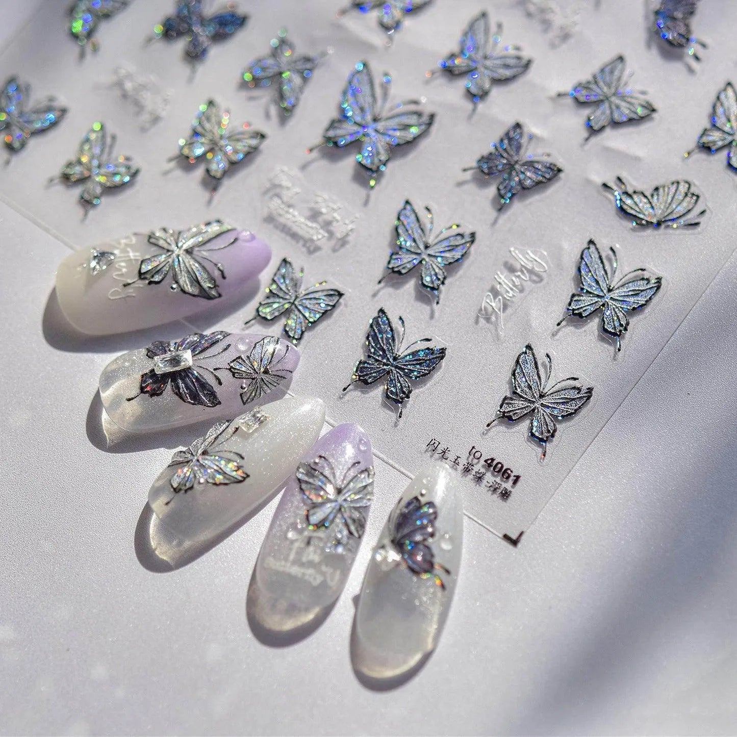 Laser Butterfly Nail Art Stickers Adhesive Embossed Sticker Decals
