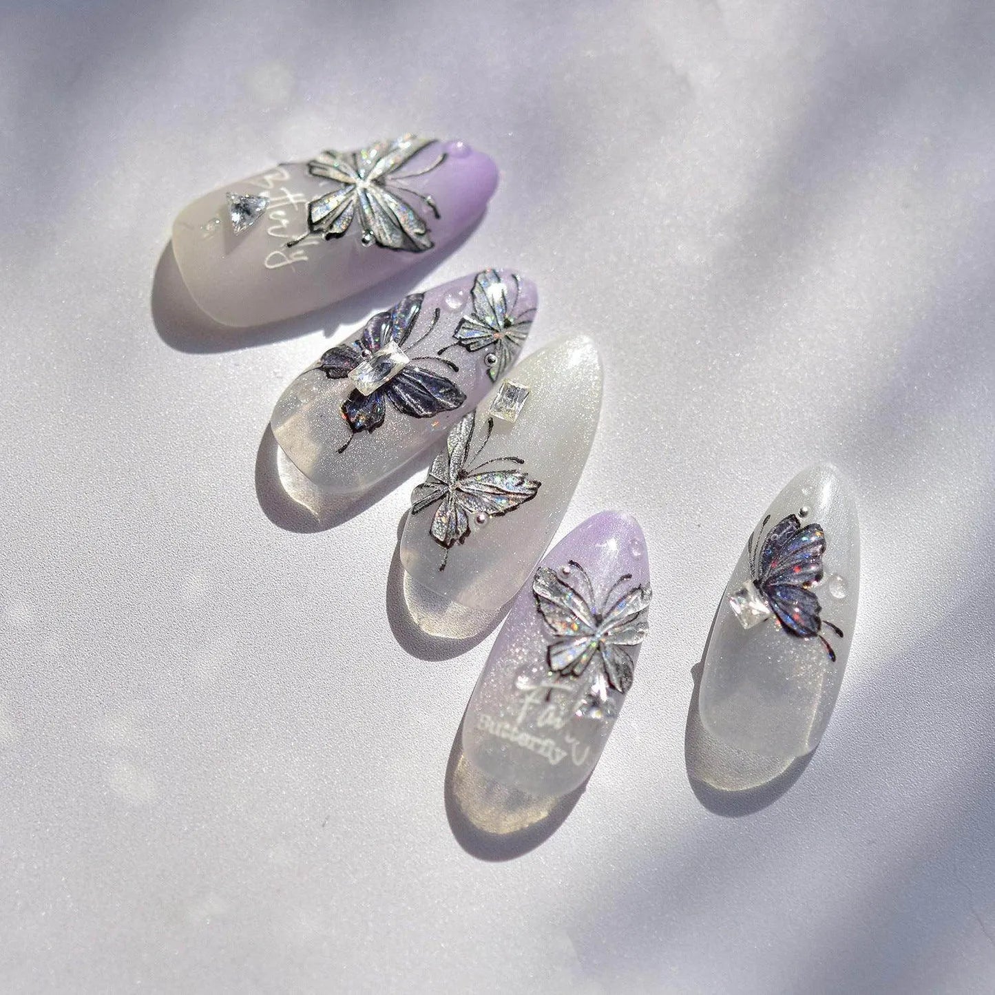 Laser Butterfly Nail Art Stickers Adhesive Embossed Sticker Decals