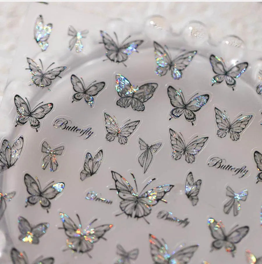 Laser Butterfly Nail Art Stickers Adhesive Slider Black Butterfly Sticker Decals M269