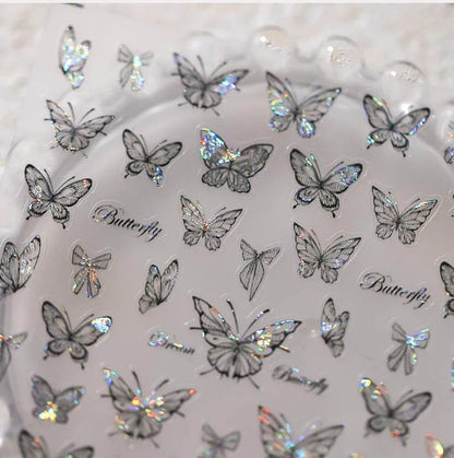 Laser Butterfly Nail Art Stickers Adhesive Slider Black Butterfly Sticker Decals M269