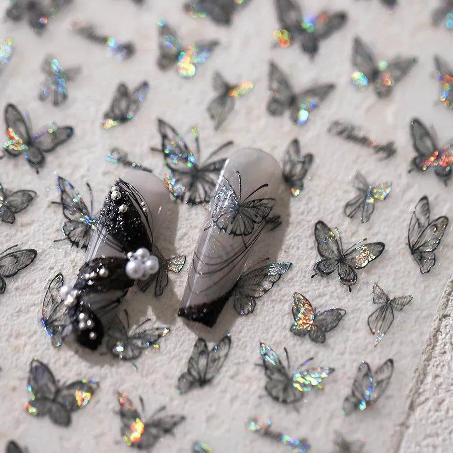 Laser Butterfly Nail Art Stickers Adhesive Slider Black Butterfly Sticker Decals M269