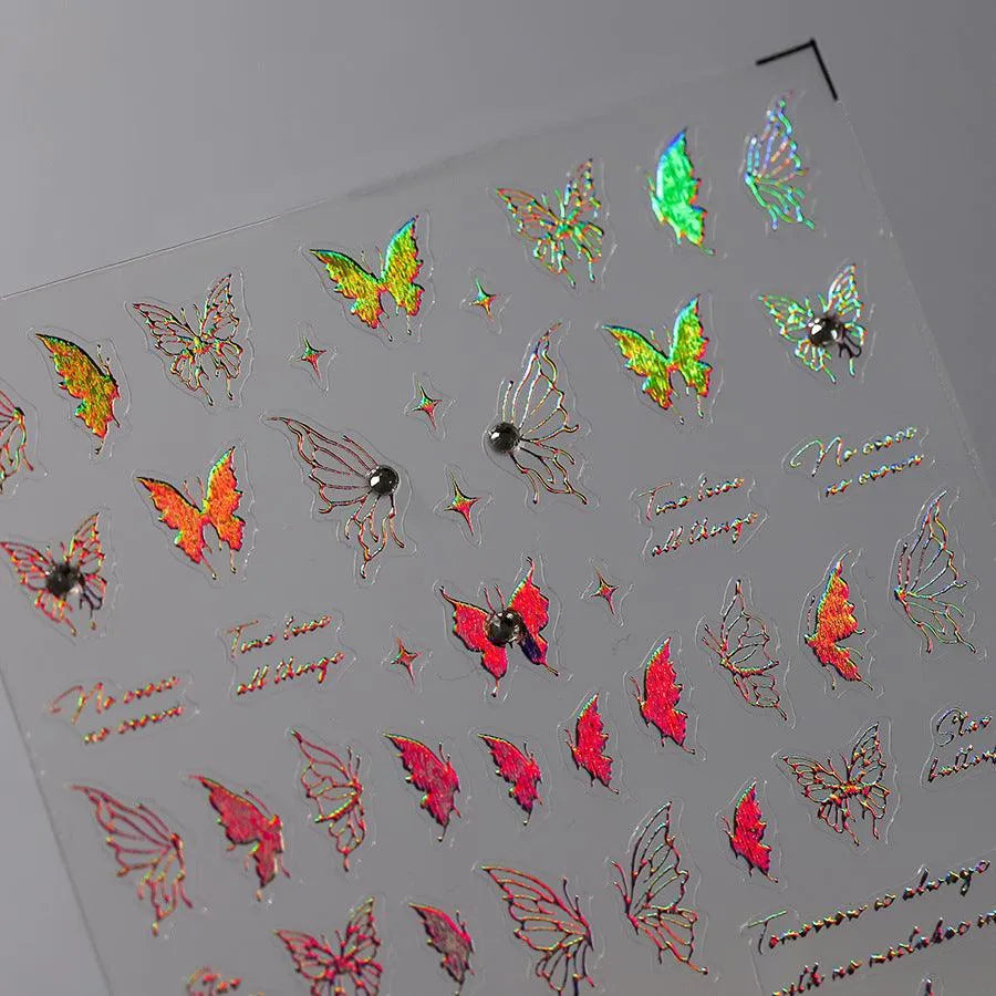 Laser Butterfly Nail Art Stickers Adhesive Slider Metal Colors Butterfly Sticker Decals TL109