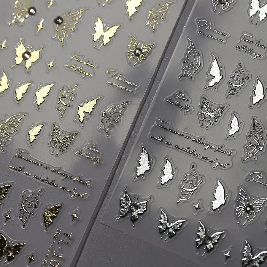 Laser Butterfly Nail Art Stickers Adhesive Slider Metal Colors Butterfly Sticker Decals TL109