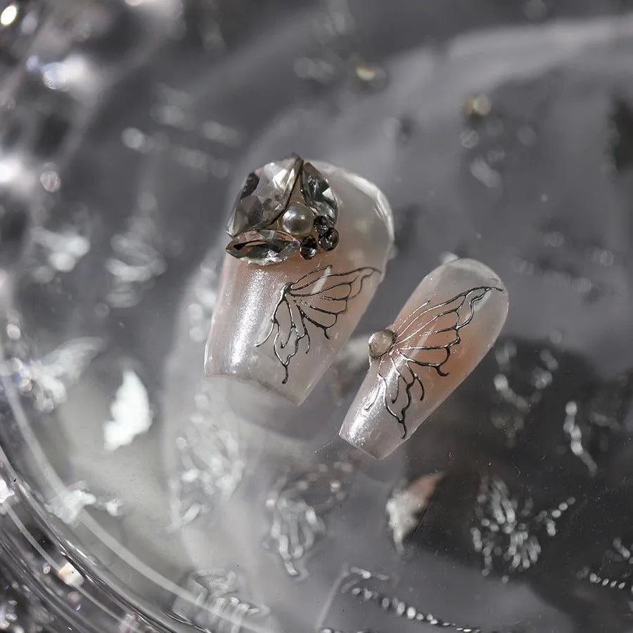 Laser Butterfly Nail Art Stickers Adhesive Slider Metal Colors Butterfly Sticker Decals TL109