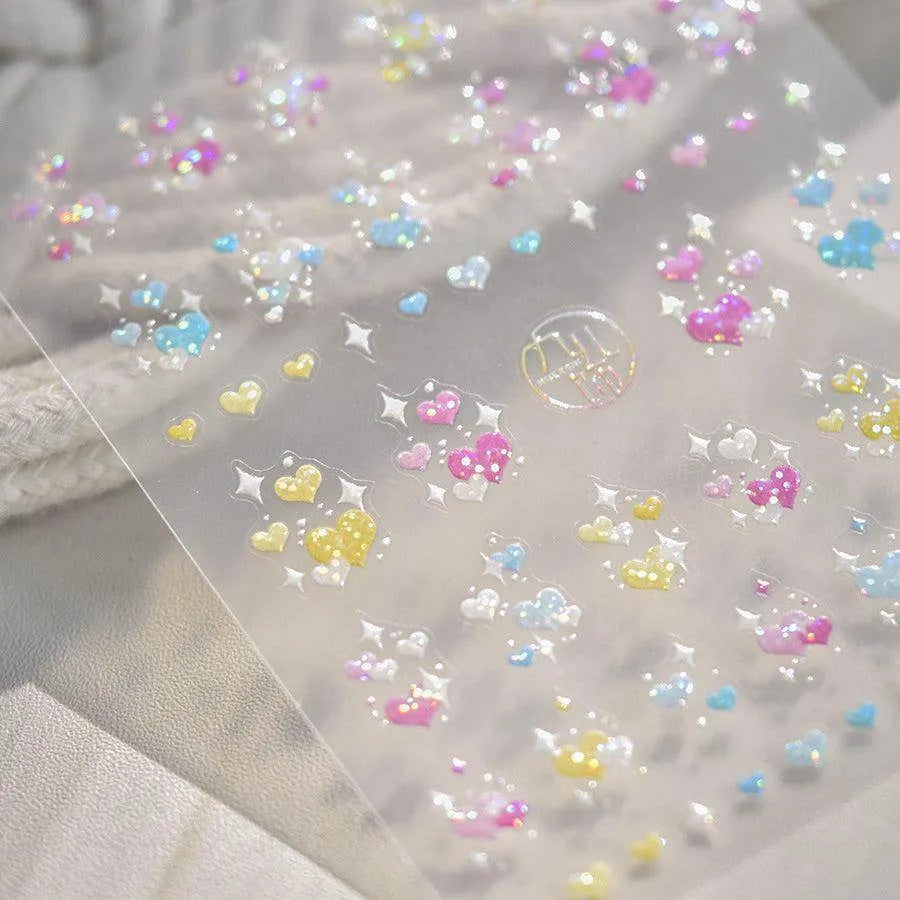 Laser Dots Love Heart Nail Art Stickers Adhesive Embossed Sticker Decals 