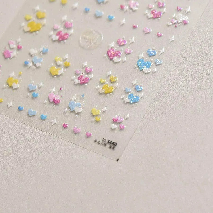Laser Dots Love Heart Nail Art Stickers Adhesive Embossed Sticker Decals 