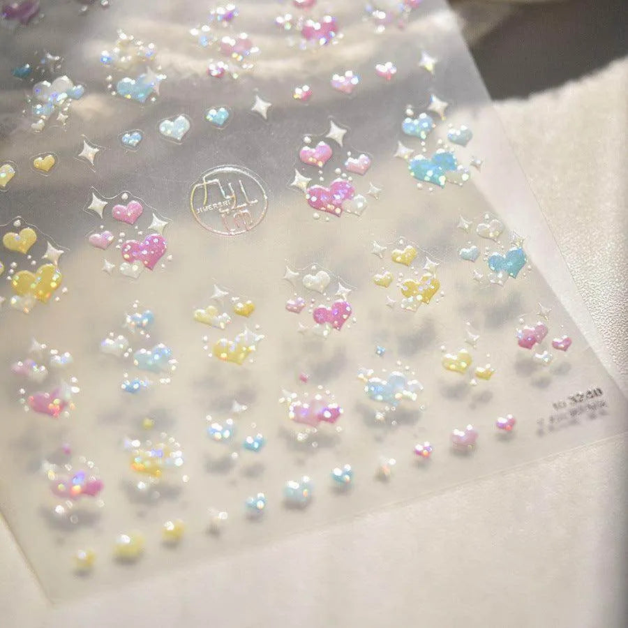 Laser Dots Love Heart Nail Art Stickers Adhesive Embossed Sticker Decals 