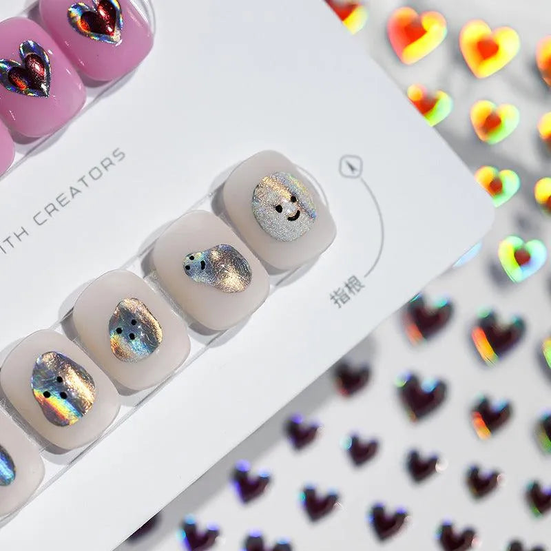 Laser Heart Nail Art Stickers Love Heart Bunny Shape Adhesive Sticker Decals KX280