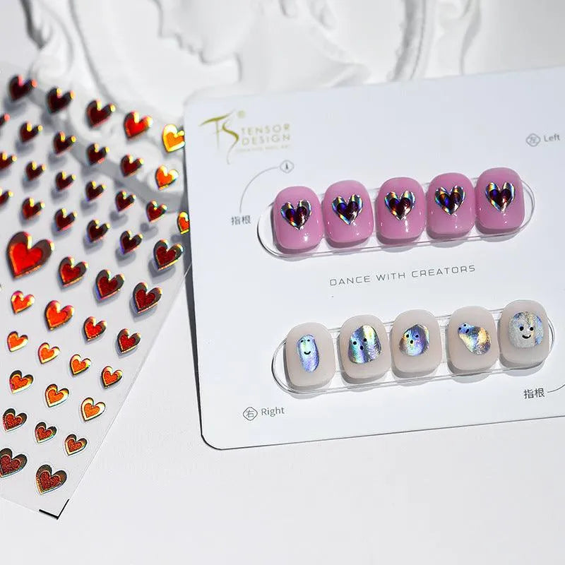Laser Heart Nail Art Stickers Love Heart Bunny Shape Adhesive Sticker Decals KX280