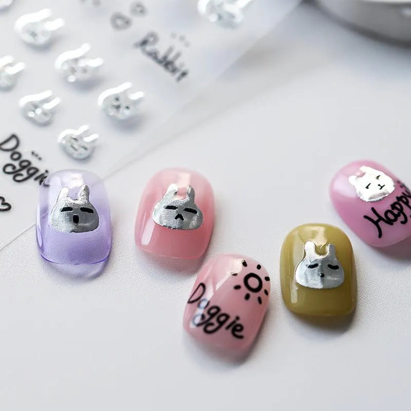 Laser Heart Nail Art Stickers Love Heart Bunny Shape Adhesive Sticker Decals KX280