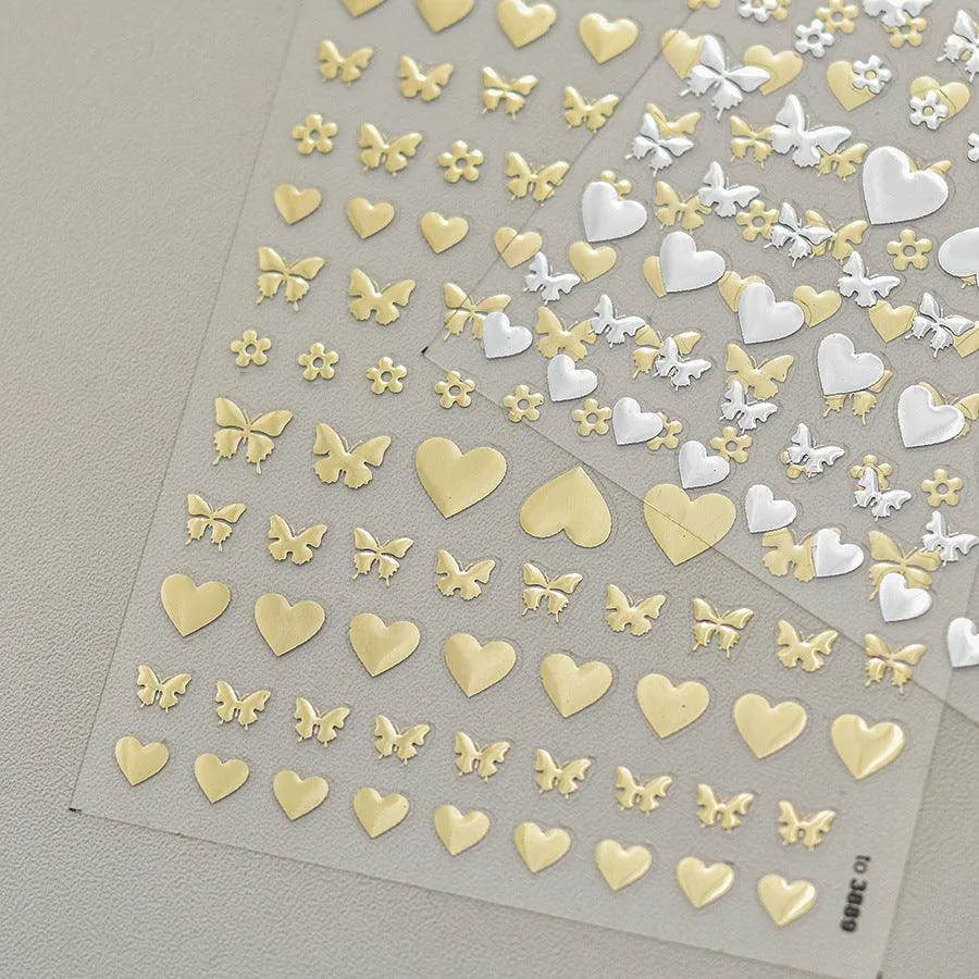 Laser Love Nail Art Stickers Adhesive Embossed Shiny Heart Sticker Decals for Valentine's Day 