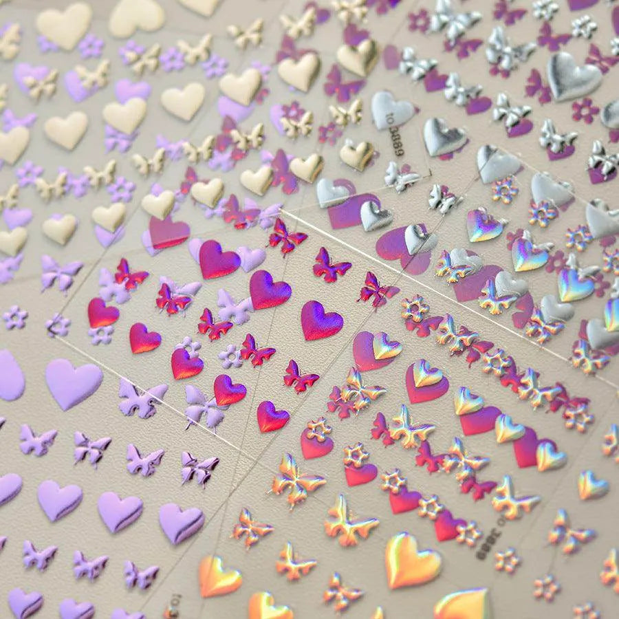 Laser Love Nail Art Stickers Adhesive Embossed Shiny Heart Sticker Decals for Valentine's Day 