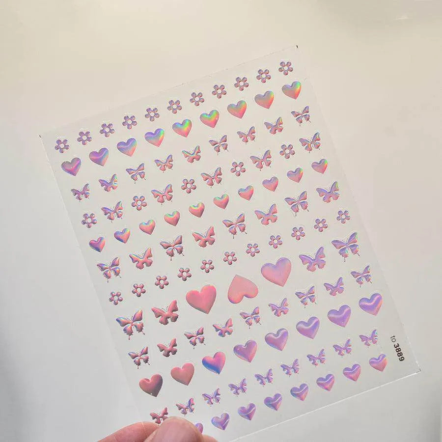 Laser Love Nail Art Stickers Adhesive Embossed Shiny Heart Sticker Decals for Valentine's Day 