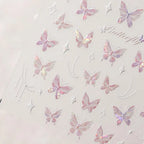 Laser Pink Butterfly Nail Art Stickers Adhesive Slider Embossed Sticker Decals 