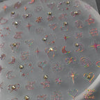 Laser Pink Star Nail Art Stickers Adhesive Sliders Moon Heart With Rhinestone Sticker Decals TL090
