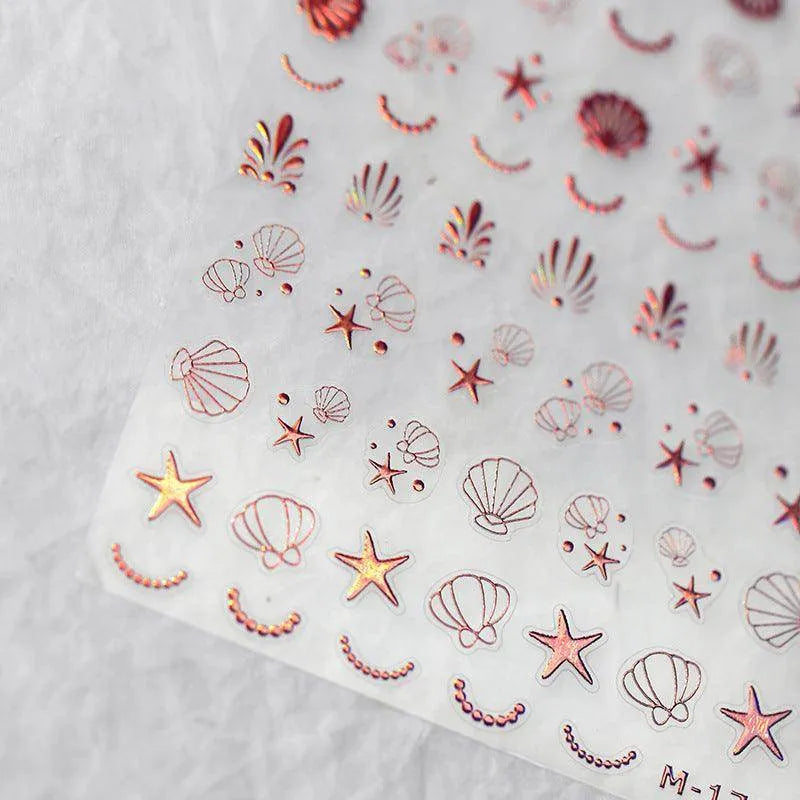 Laser Starfish Nail Art Stickers Adhesive Slider Embossed Shell Sea Sticker Decals M176