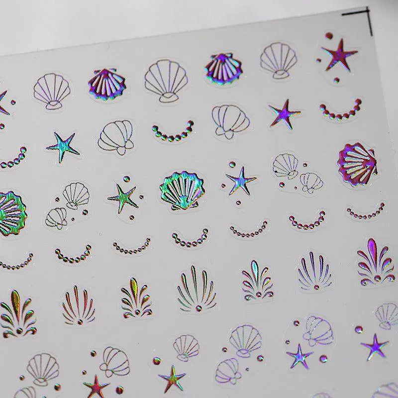 Laser Starfish Nail Art Stickers Adhesive Slider Embossed Shell Sea Sticker Decals M176