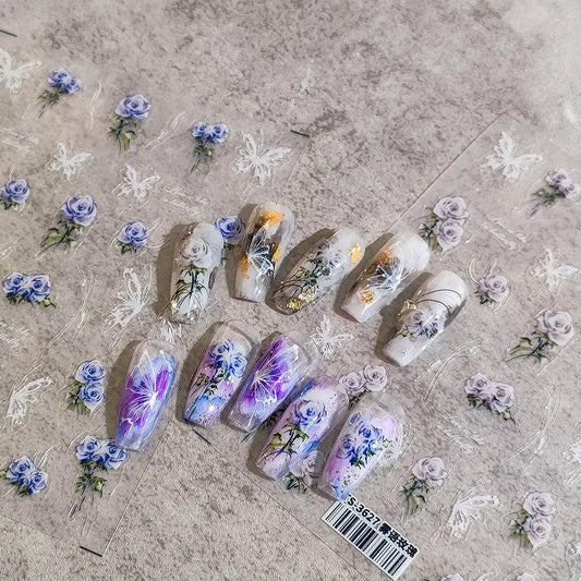 Lavender Flower Nail Art Stickers Adhesive Slider Rose Sticker Decals TS3627