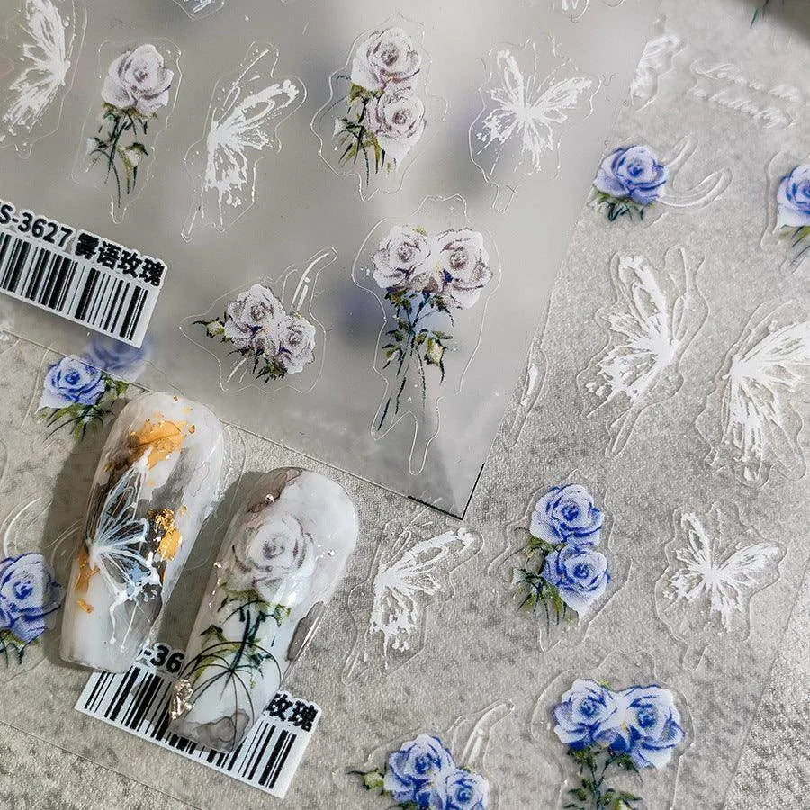 Lavender Flower Nail Art Stickers Adhesive Slider Rose Sticker Decals TS3627
