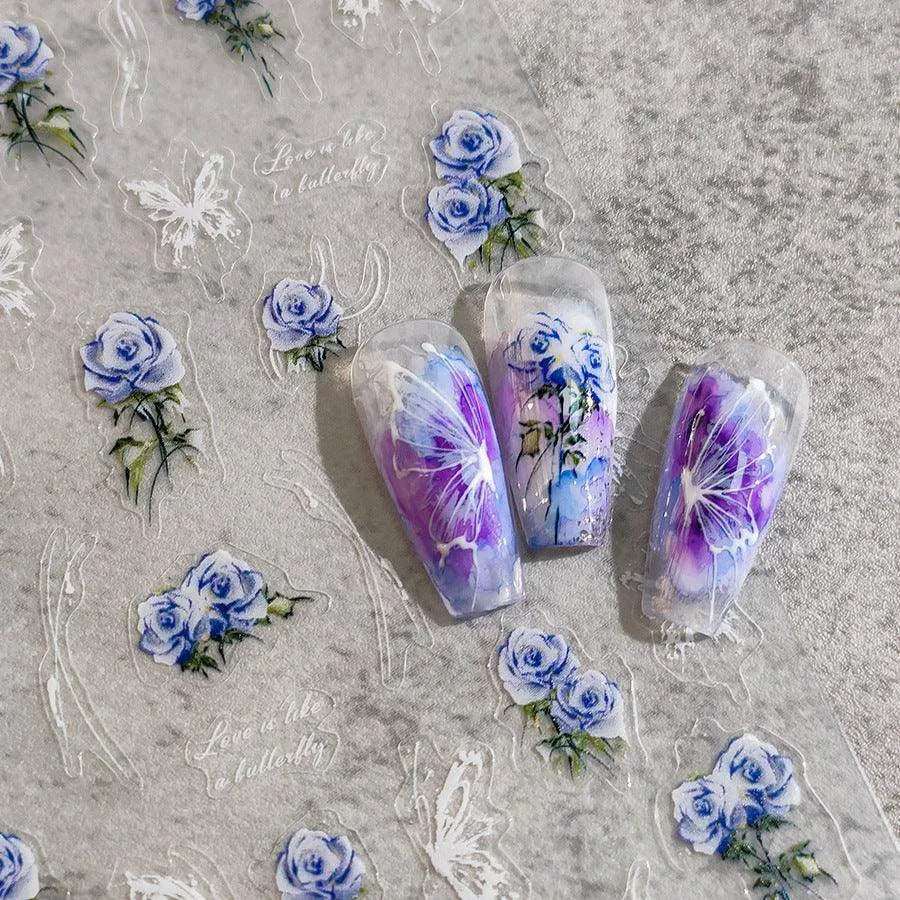 Lavender Flower Nail Art Stickers Adhesive Slider Rose Sticker Decals TS3627