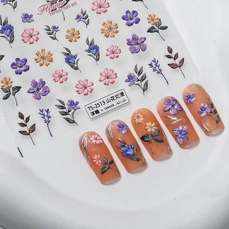 Lavender Nail Art Stickers 3D Adhesive Slider Flower Leaf Sticker Decals TS2512