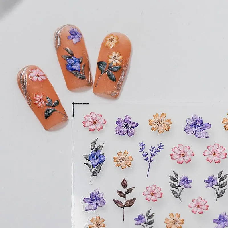 Lavender Nail Art Stickers 3D Adhesive Slider Flower Leaf Sticker Decals TS2512