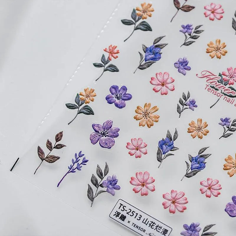 Lavender Nail Art Stickers 3D Adhesive Slider Flower Leaf Sticker Decals TS2512