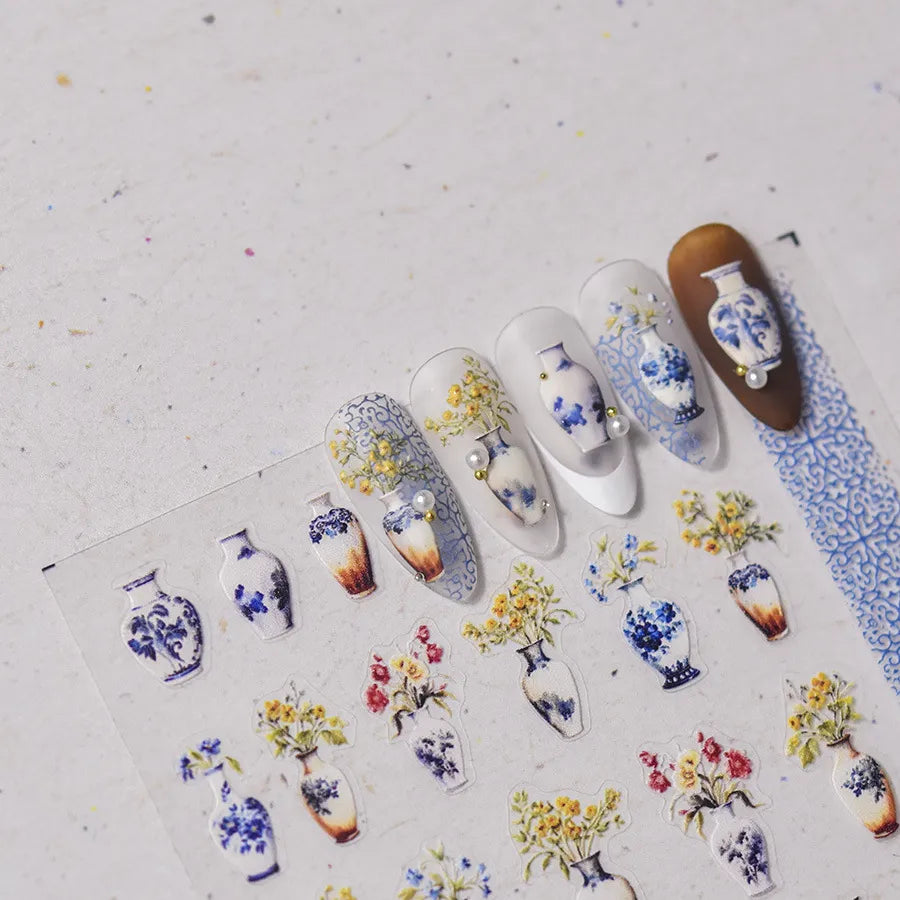 Lavender Nail Art Stickers Flower Adhesive Embossed Wisteria Rose Sticker Decals to3309