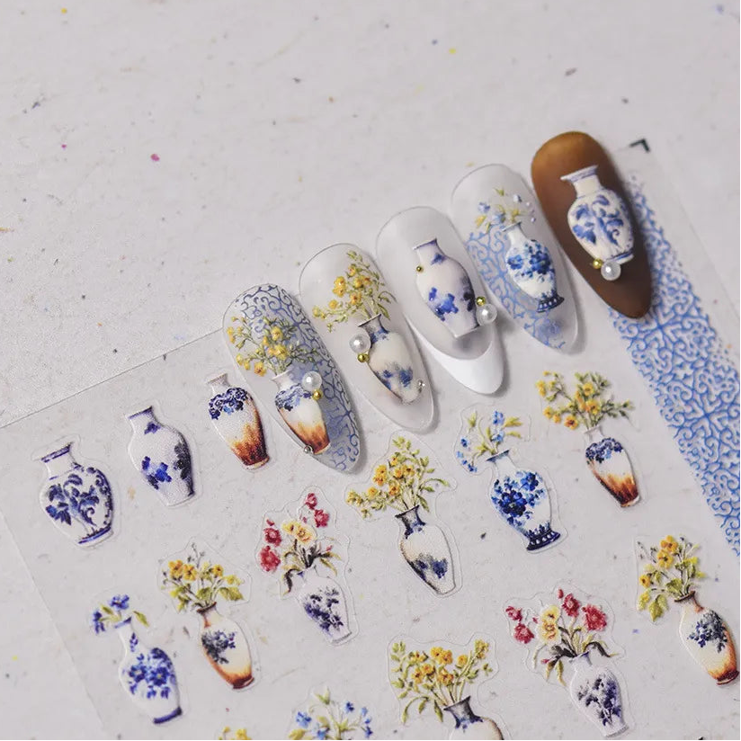 Lavender Nail Art Stickers Flower Adhesive Embossed Wisteria Rose Sticker Decals to3309