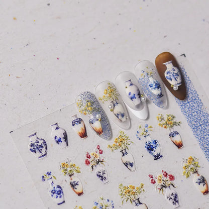 Lavender Nail Art Stickers Flower Adhesive Embossed Wisteria Rose Sticker Decals to3309