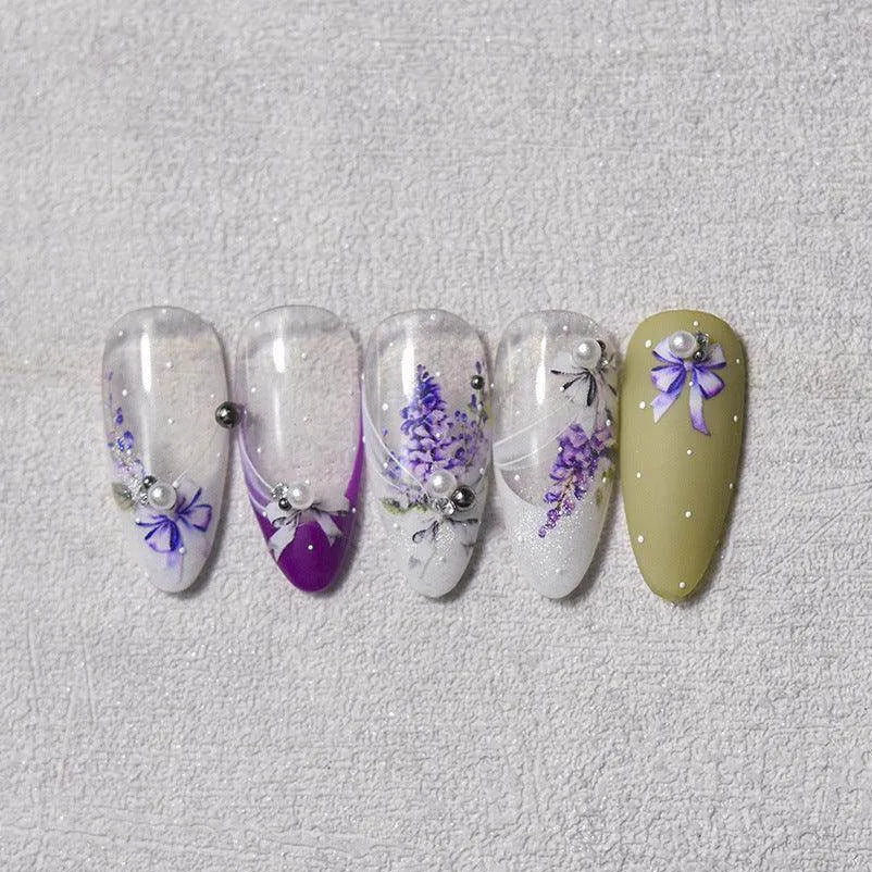 Lavender Nail Art Stickers Flower Adhesive Embossed Wisteria Rose Sticker Decals to3309