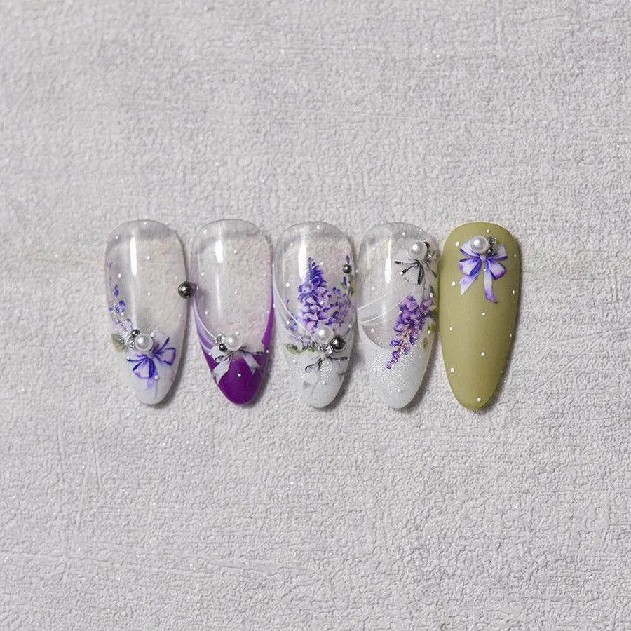 Lavender Nail Art Stickers Flower Adhesive Embossed Wisteria Rose Sticker Decals to3309