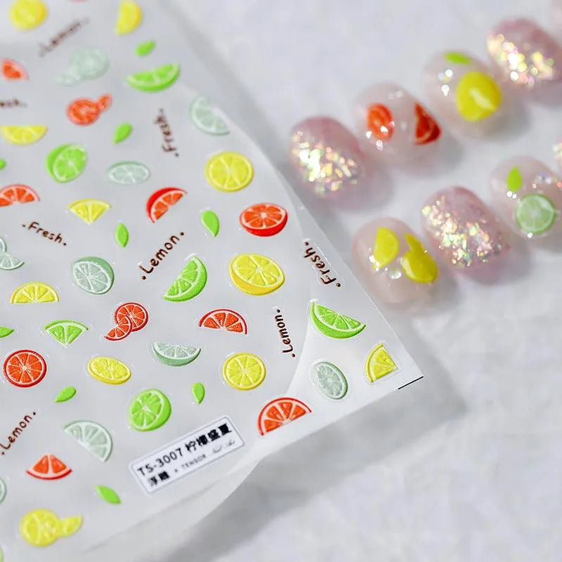 Lemon Orange Nail Art Stickers Summer Fruit Adhesive Slider Sticker Decals TS3006