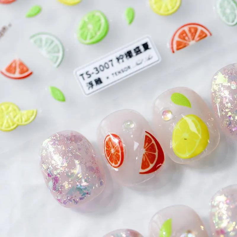 Lemon Orange Nail Art Stickers Summer Fruit Adhesive Slider Sticker Decals TS3006