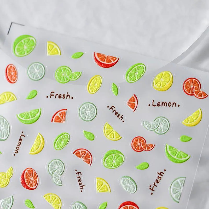 Lemon Orange Nail Art Stickers Summer Fruit Adhesive Slider Sticker Decals TS3006