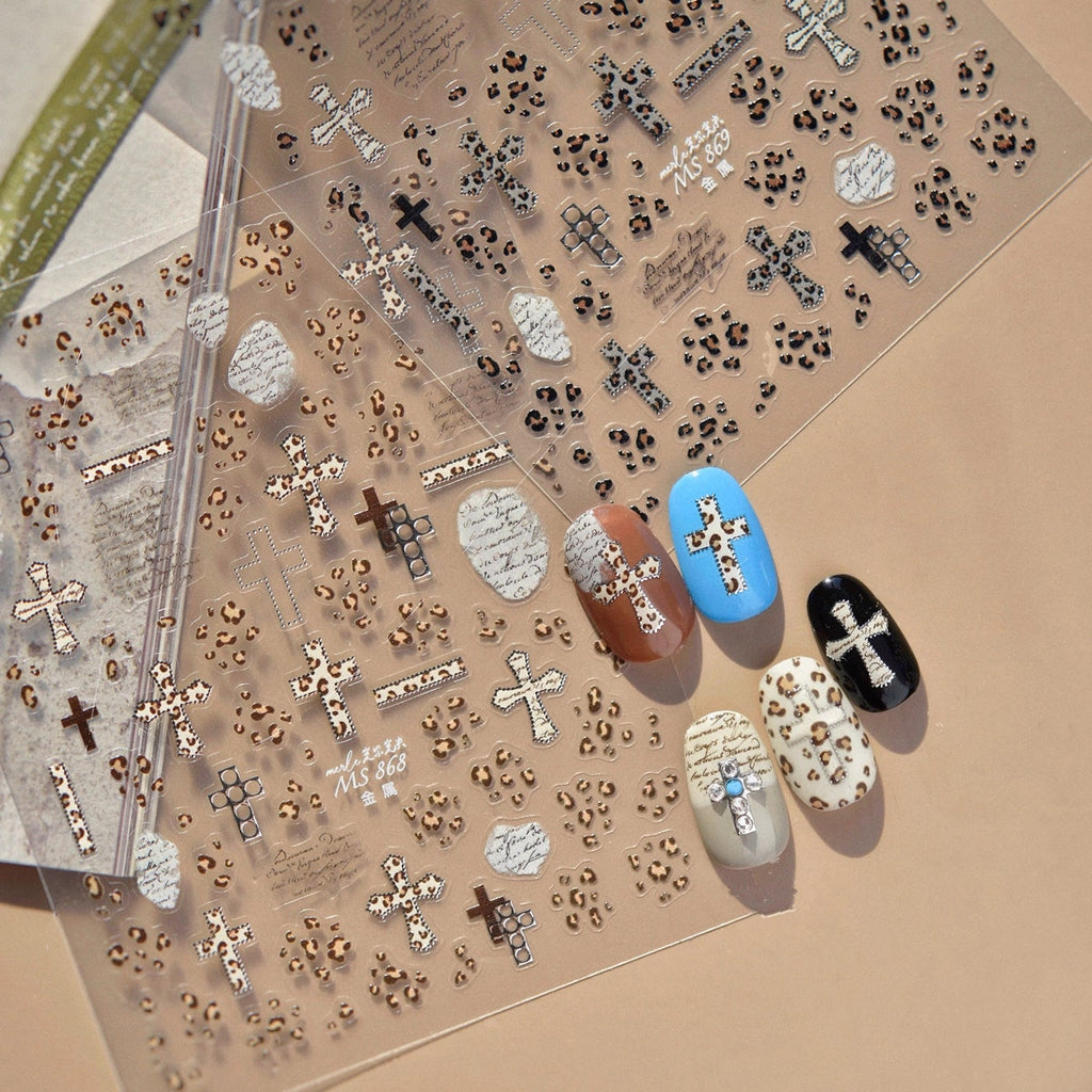 Leopard Print Cross Nail Stickers