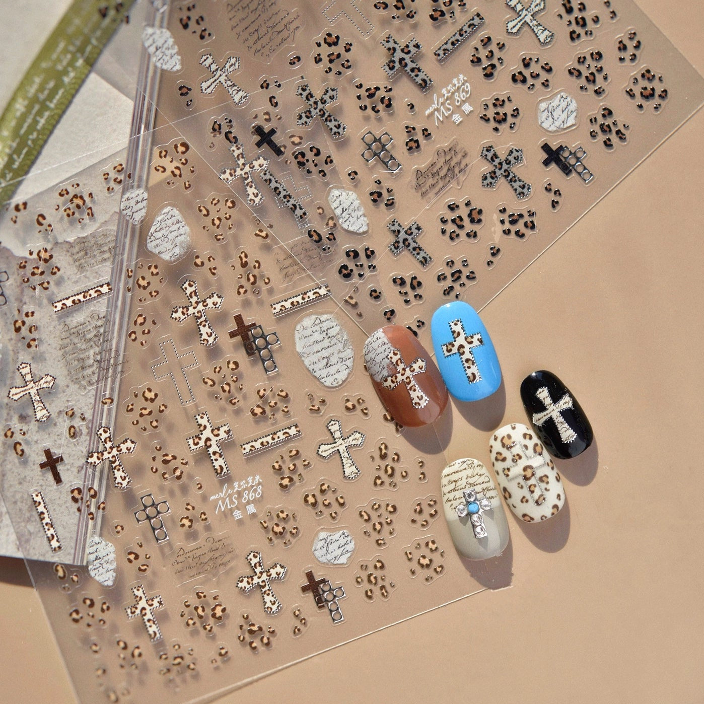 Leopard Print Cross Nail Stickers