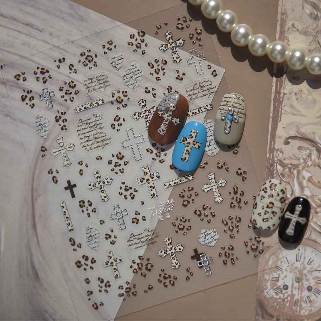 Leopard Print Cross Nail Stickers
