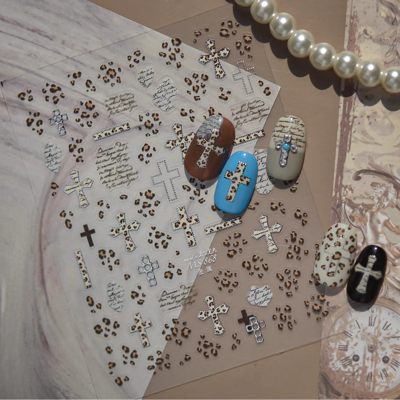 Leopard Print Cross Nail Stickers