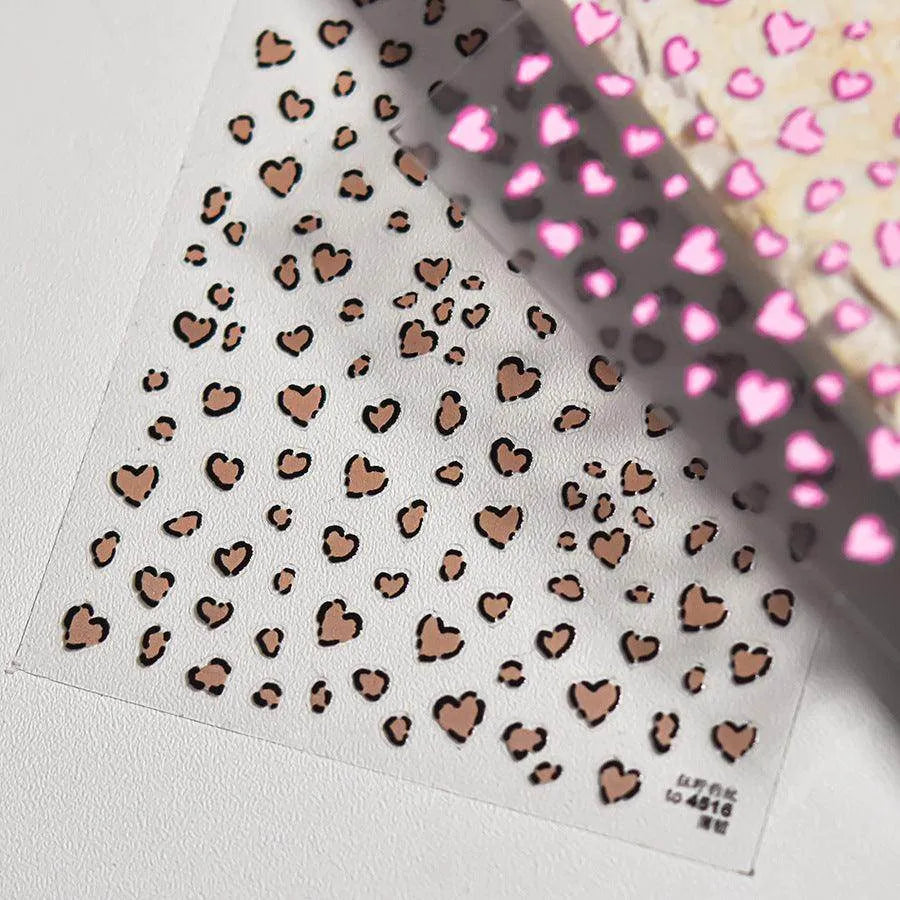 Leopard Print Nail Art Stickers Heart Shape Adhesive Embossed Sticker Decals 