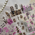 Leopard Print Nail Stickers - Y2K Punk Cross Skull DIY Decals 