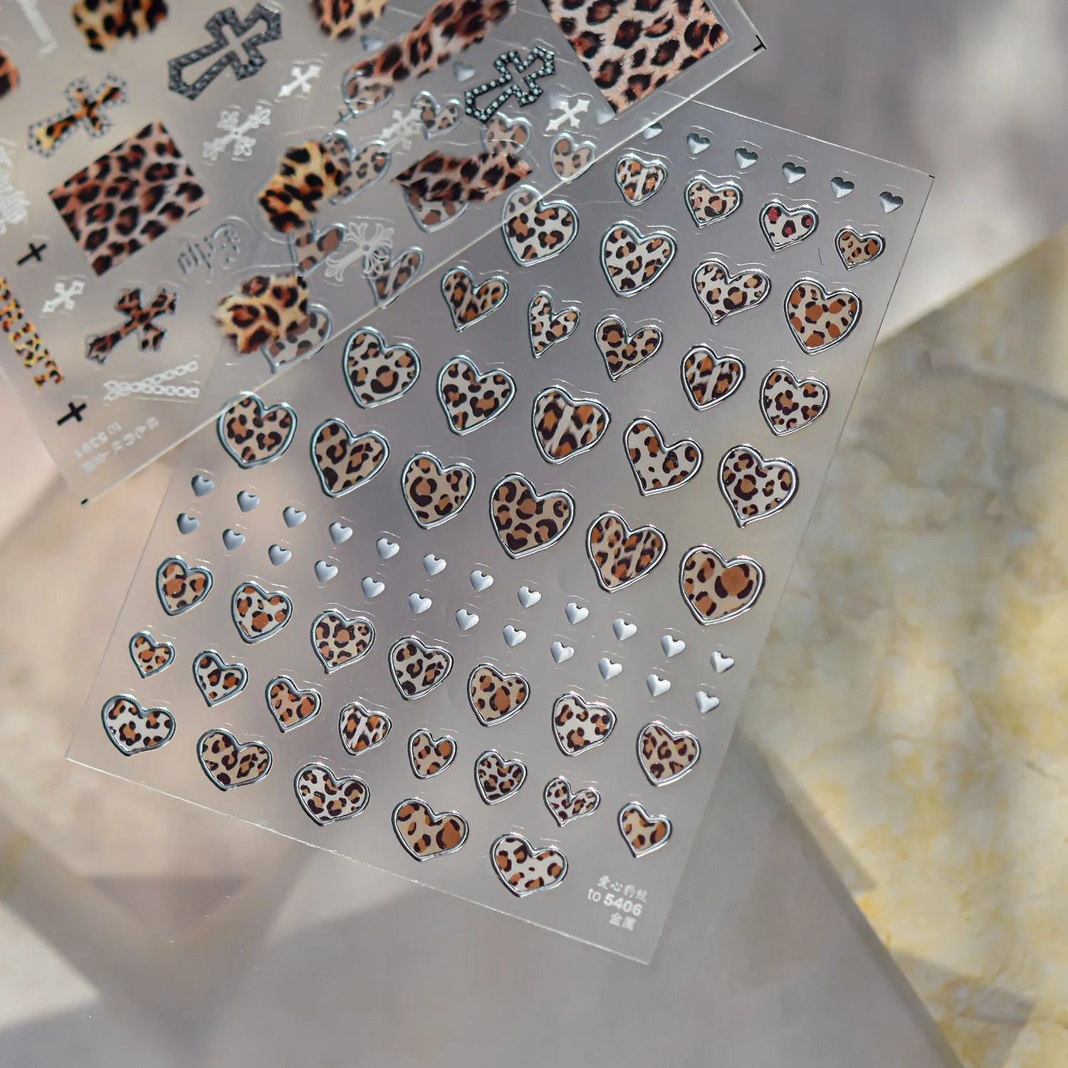 Leopard Print Nail Stickers - Y2K Punk Cross Skull DIY Decals 