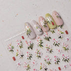 Lily Flower Nail Art Stickers Adhesive Embossed Pink Lily Sticker Decals 