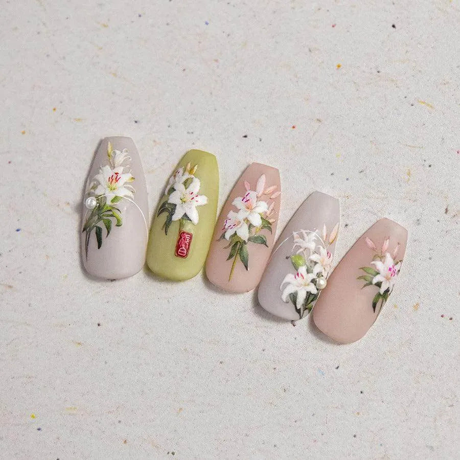 Lily Flower Nail Art Stickers Adhesive Embossed Pink Lily Sticker Decals 