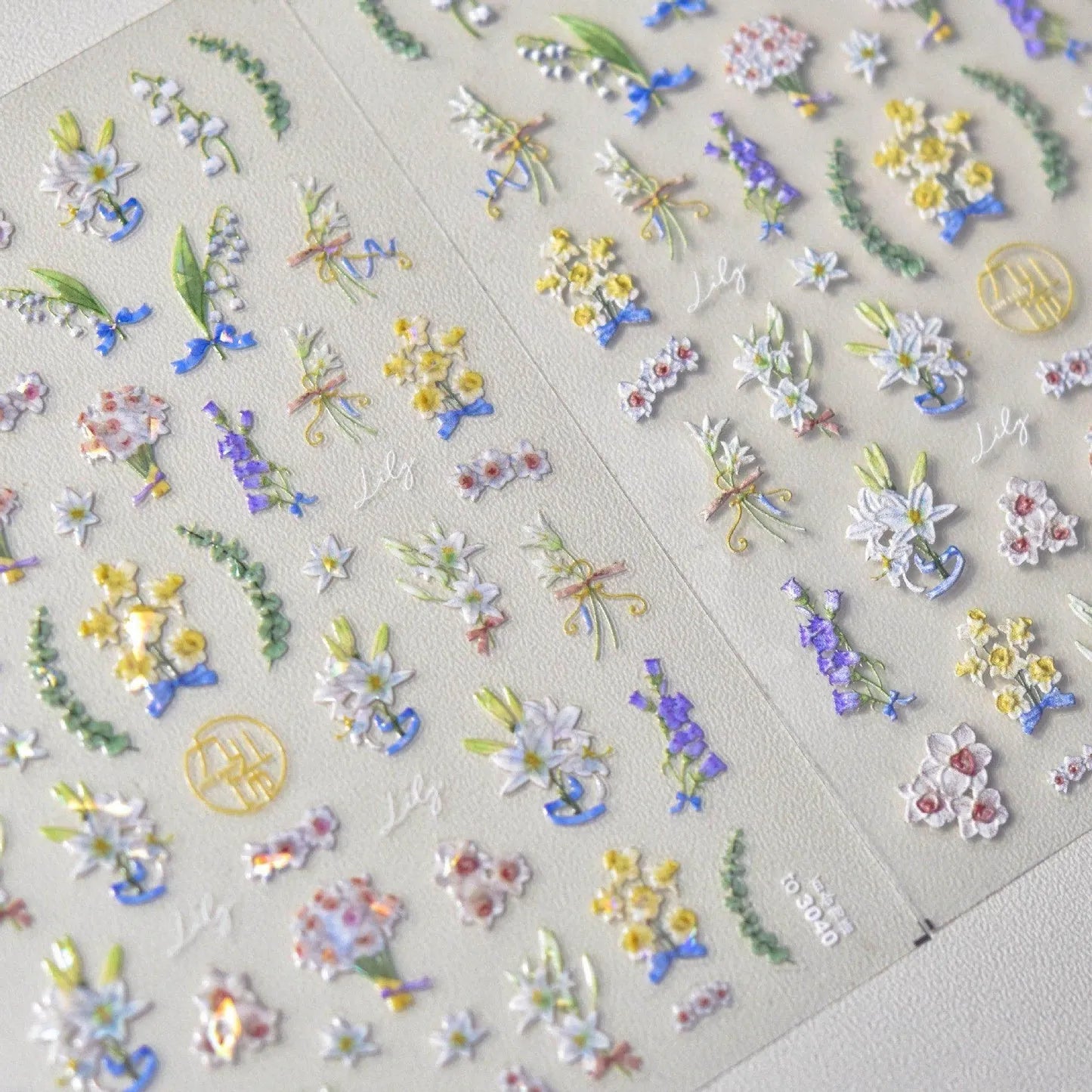 Lily Flower Nail Art Stickers Adhesive Embossed Wild Flowers Rose Sticker Decals 