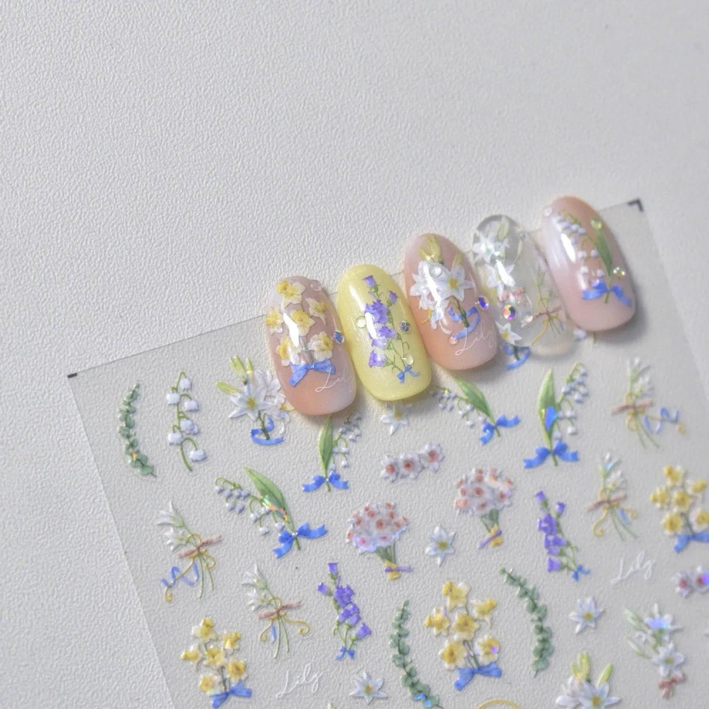 Lily Flower Nail Art Stickers Adhesive Embossed Wild Flowers Rose Sticker Decals 
